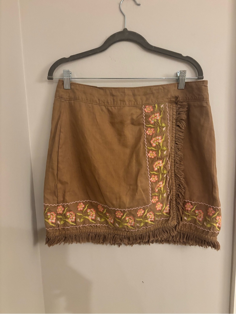 Spartina 449 Brown Embroidered Fringe Mini Skirt